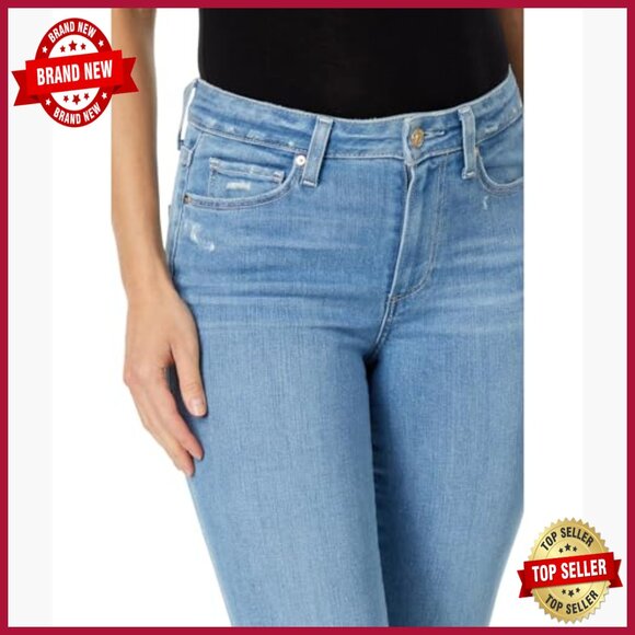 High Rise Cropped Flare Jeans with Raw Hem, Stretch Denim - Picture 3 of 3